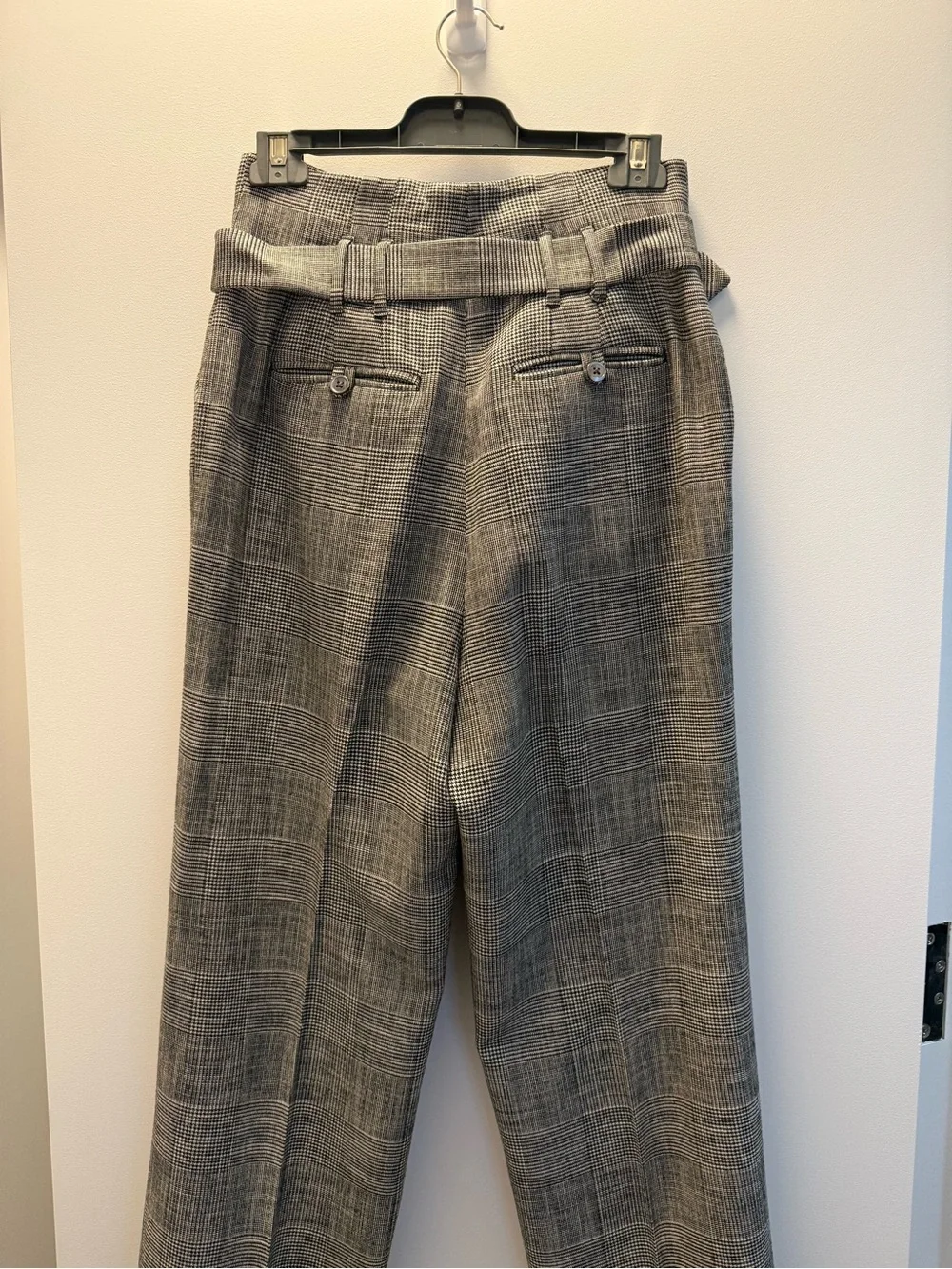 Rebecca Taylor High-Rise Plaid Trousers with Belt